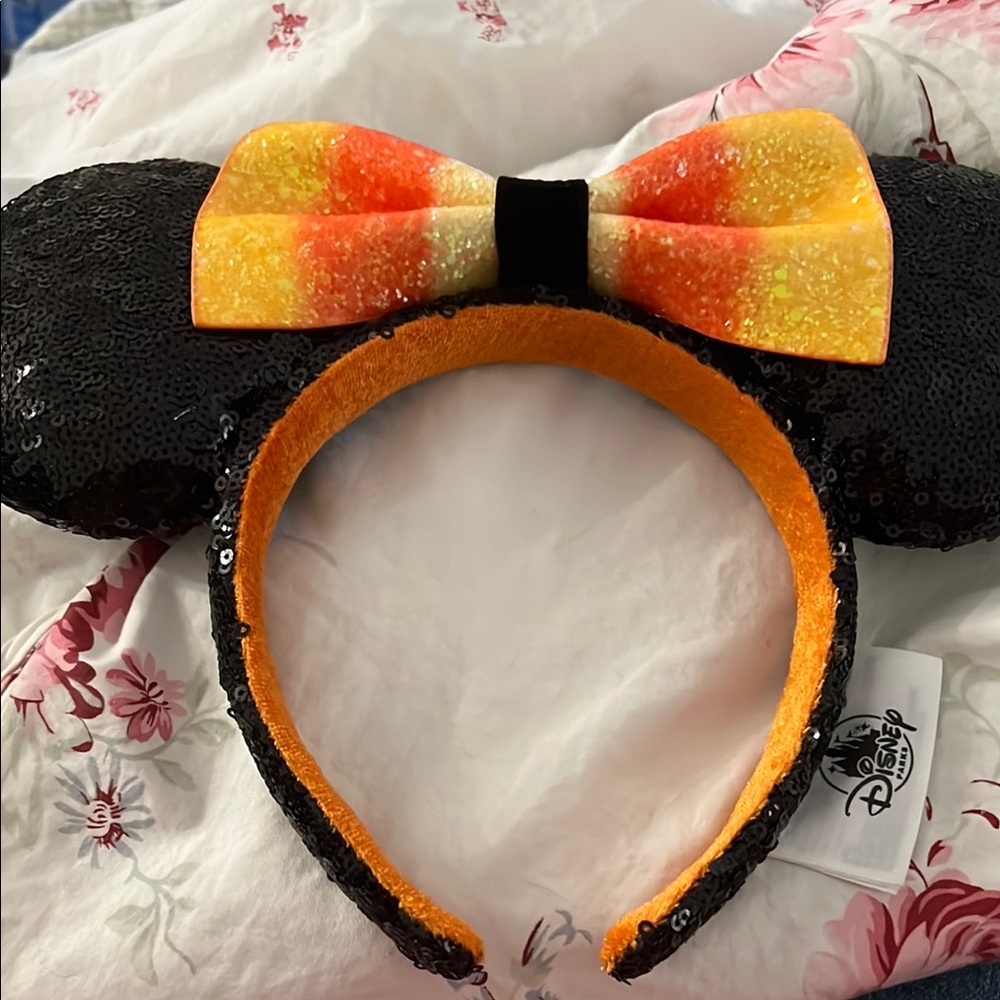 Disney Black and Orange Minnie Mouse Ears with Gradient Bow